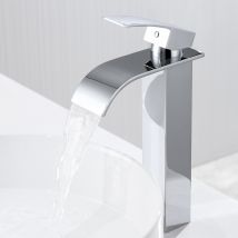 Auralum Max Robinet Cascade Pour Vasque À Poser,mitigeur Haut Pour Lavabo,robinet Cascade Pour Salle Bains En Inox,robinettrie Monotrou Sur Chromé -