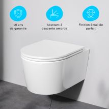 Wc Suspendu En Céramique Sans Bride Cuvette Toilette Wc Suspendu Sans Bord Flashclean Abattant Amovible Frein De Chute Softclosing Blanc Am.pm Func - 