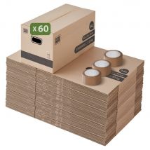Pack And Move - Lot 60 Cartons Déménagement Stockage Standard - 60 X 30 X 30 Cm - Poignées Renforcées - 3 Adhésifs Offerts - Bricoman