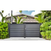 Portail Battant Aluminium Bugatti Gris 7016 - H160 X L350 Cm - Avec Inserts Anodisés - Vendu Sans Poteaux - Bricoman