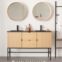 Meuble Double Vasque 140cm Chêne Studio Sur Pieds + Miroir Rond - Bricoman