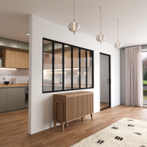 Verrière D'Intérieur En Aluminium Haut De Gamme, 6 Vitrages, L 207 X H 123 Cm, Noir Ral 9005 Ft, Vitrage Clair 4 Mm Trempé. Fabrication Française. - 