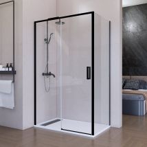 Paroi De Douche Rectangulaire-125x70 Cm-frontal + Fixe Latéral-verre Trempé 6mm-traitement Anticalcaire-profilé Noir Mat-hauteur 200 Cm - Bricoman