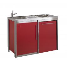 Meuble Sous Évier Métal Moderna Metalline Pieds Inox Couleur Carmin 1 Porte 1 Niche Frigo 120x60 Hauteur 87cm - Bricoman