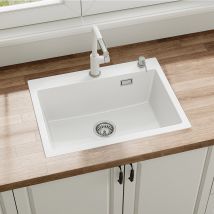 60x45 Cm Évier De Cuisine En Granit - Évier Encastré, Grand Évier De Cuisine À 1 Bac Avec Siphon, Évier Blance Horow - Bricoman
