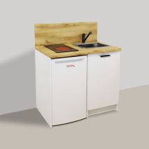 Kitchenette Blanche 110cm + Plaque De Cuisson + Refrigerateur + Evier + Mitigeur - Bricoman