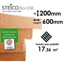 Laine De Bois Steico Flex 36 - Epaisseur 200mm (r=5,55) - Dimensions 600mm X 1220mm - Palette Entière 17.56m² - Bricoman