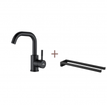 Auralum Max Robinet Lavabo Noir Avec Barboteur Démotable, Rotation À 360°+porte-serviettes À Deux Bras,pour Salle Bains /cuisine,42cm,noir - Bricoman
