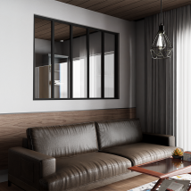 Verrière D'Intérieur En Aluminium Haut De Gamme, 5 Vitrages, L 173 X H 123 Cm, Noir Ral 9005 Ft, Vitrage Clair 4 Mm Trempé. Fabrication Française. - 