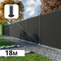 Kit Clôture Composite Rio Anthracite 18x1,8m - Bois Composite & Aluminium - Poteaux Sur Platines Gris - Brise Vue - Bricoman