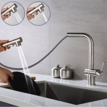 Mitigeur De Cuisine Avec Douchette Extractible - Robinet D'Évier De Cuisine Extractible En Acier Inoxydable Brossé - Tecnomat