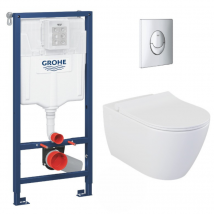 Grohe Pack Wc Bâti-support Rapid Sl + Wc Sans Bride Livea Bello + Abattant Softclose + Plaque Chrome (rapidsl-bello-2) - Bricoman