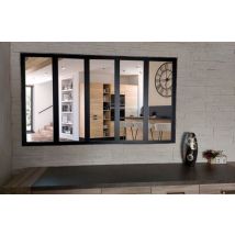Verriere D'Atelier Bois Mdf Noir 5 Vitrages Clairs H108 Cm X L182 Cm Gd Menuiseries - Bricoman