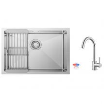 Évier De Cuisine 1 Bac Brossé Avec Panier De Drainage 60×44cm + Mitigeur De Cuisine Brossé, Robinet De Évier - Bricoman