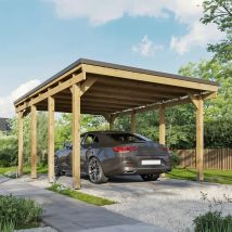 Carport Bois Castellane - 373 X 555 - 1 Voiture - Abri Voiture - Traité Autoclave - Montage Facile - Feutre Bitumeux Inclus - Bricoman