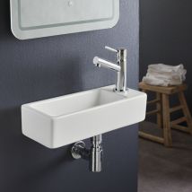 Lave-mains Gain De Place À Suspendre 37 X 15 Cm - Robinet À Droite - Longine - Bricoman