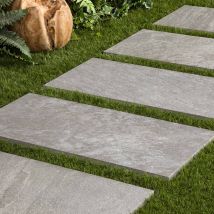 Pas Japonais Rectangle Grès Cérame Effet Pierre Grise Treviso 80x40x2 Cm (à L'Unité) - Ro'ma Nature - Bricoman