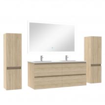 Ensemble Meubles Salle De Bain 120cm Vasque + Colonnex2 + Led Miroir Chêne Wotan - Bricoman