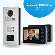 Portier Interphone Vidéo Modern 2 Fils - 2 Appartements - 2 Écrans Noirs - Avec Lecteur De Badge - Bricoman