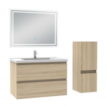 Ensemble Meubles Salle De Bain 60cm 4pcs Vasque + Colonne + Miroir Led Chêne Wotan - Ocean - Bricoman