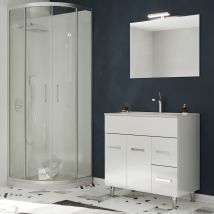 Madrid Meuble Salle De Bain Sur Pieds Simple Vasque Blanc L. 80 Cm + Miroir - Bricoman