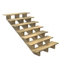 Escalier Bois Exterieur - 7 Marches - Largeur : 1m20 - Hauteur : 1m19 - Sans Contremarches - Pin Du Nord - Traité Autoclave - Bricoman