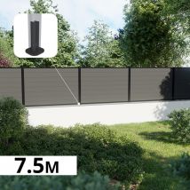 Kit Clôture Composite Sur Muret Rio Platine 7,5x1,2m - Bois Composite & Aluminium - Poteaux Sur Platines Noir - Brise Vue - Bricoman
