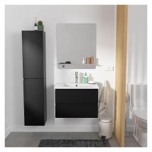 Meuble Simple Vasque 60cm Avec Vasque, Miroir Et Colonne Sorrento Noir - Bricoman