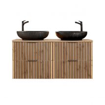 Meuble Double Vasque 120cm Gaia Bois Et Noir - Vasque Noir - Bricoman