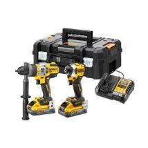 Pack 2 Outils Brushless Dewalt Dck2052h2t-qw Xr 18v - Perceuse Percussion Dcd999 + Visseuse À Chocs Dcf850 + 2 Batteries Powerstack 5ah Li-ion + Malle