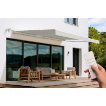 Store Banne Motorisé Semi-coffre Structure Blanche Fazzio 5m X 3m Toile Beige - Bricoman