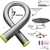 Kit Tubage Flexible Double Peau Inox Diamètre 150 + Collier De Fixation Haute + Chapeau Poujoulat Longueur Du Conduit 7 Mètres - Bricoman