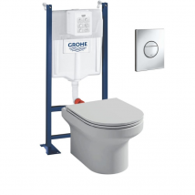 Pack Wc Suspendu Sans Bride + Abattant + Bâti Support + Sail Plaque De Commande Wc Rond Chromé - Bricoman