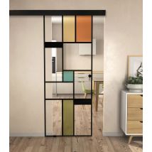 Kit Porte Coulissante En Verre + Rail À Pince Couleur Noir Coffrage - Mondo Claire - H. 200,5 X L. 82,5 - Fabrication Française Aurys Normandie - 