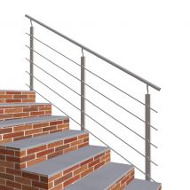 Garde-corps - Intérieur Et Extérieur - Aluminium Argenté - Avec 5 Traverses Et 1 Main Courante - 200cm - Rampe D'Escalier Pose Latérale - Bricoman