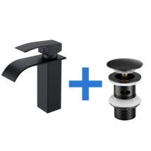 Mitigeur Lavabo Cascade Robinet Pour Lavabo/vasque+bonde De Lavabo Bonde Pop-up Avec Trop-plein Automatique Universelle,noir - Bricoman