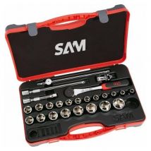 Coffret 25 outils Sam outillage – 1/2′′ 75‐sh25 – Douilles 10 à 32 mm, Bi‐matière - Bricoman