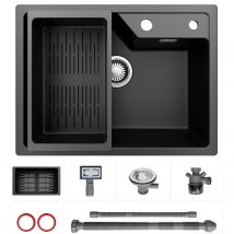60x45cm Noir Evier De Cuisine En Quartz Et Résine Avec Panier De Vidange, Evier 1 Bac Evier De Cuisine En Granit - Bricoman
