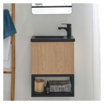 Ensemble Lave-mains Nova Suspendu Métal Et Bois Avec Robinet Noir - Bricoman