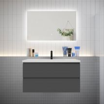 Ensemble Meuble Vasque L.100cm 2 Tiroirs + Lavabo + Led Miroir 100cm,anthracite - Bricoman