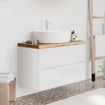 City Meuble Pour Vasque À Poser 2 Tiroirs Blanc Avec Plan À Poser Chêne Naturel L. 80 Cm - Bricoman