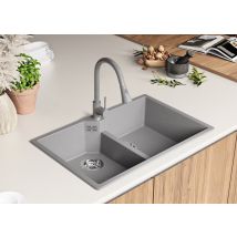 Evier Cuisine En Granit Gris 78x50cm, Lavabo 2 Bacs + Kit De Vidage, Évier À Encastrer Au Meuble 80cm - Madrid Twin Primagran - Bricoman