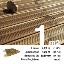 Kit Terrasse Pin Autoclave Marron Pour 1 M² • Lames 4,2 M, Lambourdes 4,2 M Et Visserie Inox - Tecnomat