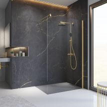 Schulte Paroi De Douche À L'Italienne, 90x200 Cm, Réversible, Paroi De Douche Fixe Dorée, Verre 6 Mm, Transparent, Profilé Or Mat, Newstyle - Bricoman