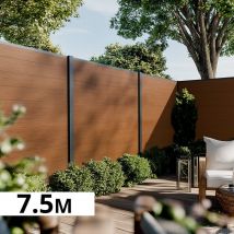 Kit Clôture Bois Composite Teck 7,5x1,8m Cruz - Poteaux En Aluminium Gris - Brise Vue - Palissade - Bricoman