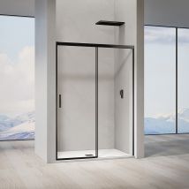 Grand Verre Porte De Douche Coulissante 150x 195 À Amortisseurs En Verre Clair 8mm Avec Cadre Noir Mat - Bricoman