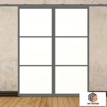 Porte Double Coulissante H2088 - L867 Mm - 3 Verres Horizontaux - Trempé 6 Mm Opale - Gris - Bricoman