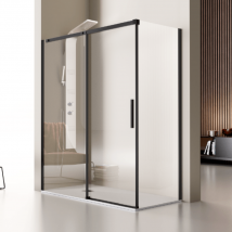Paroi De Douche Fixe + Porte Coulissante Luna Profil Noir Mat 120 Cm Paroi Latérale : 76.5 - 79 Cm - Tecnomat