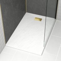 Receveur De Douche Blanc Effet Pierre 90x140 Cm Et Grille Décor Perforée Or Doré Brossé - Bricoman