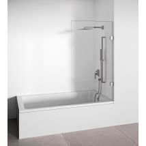 Paroi De Baignoire Frontale Avec Porte Battante - Transparent - Verre Trempé 6 Mm Anticalcaire - Profilé Chrome - Largeur 70 Cm - Hauteur 145 Cm - 